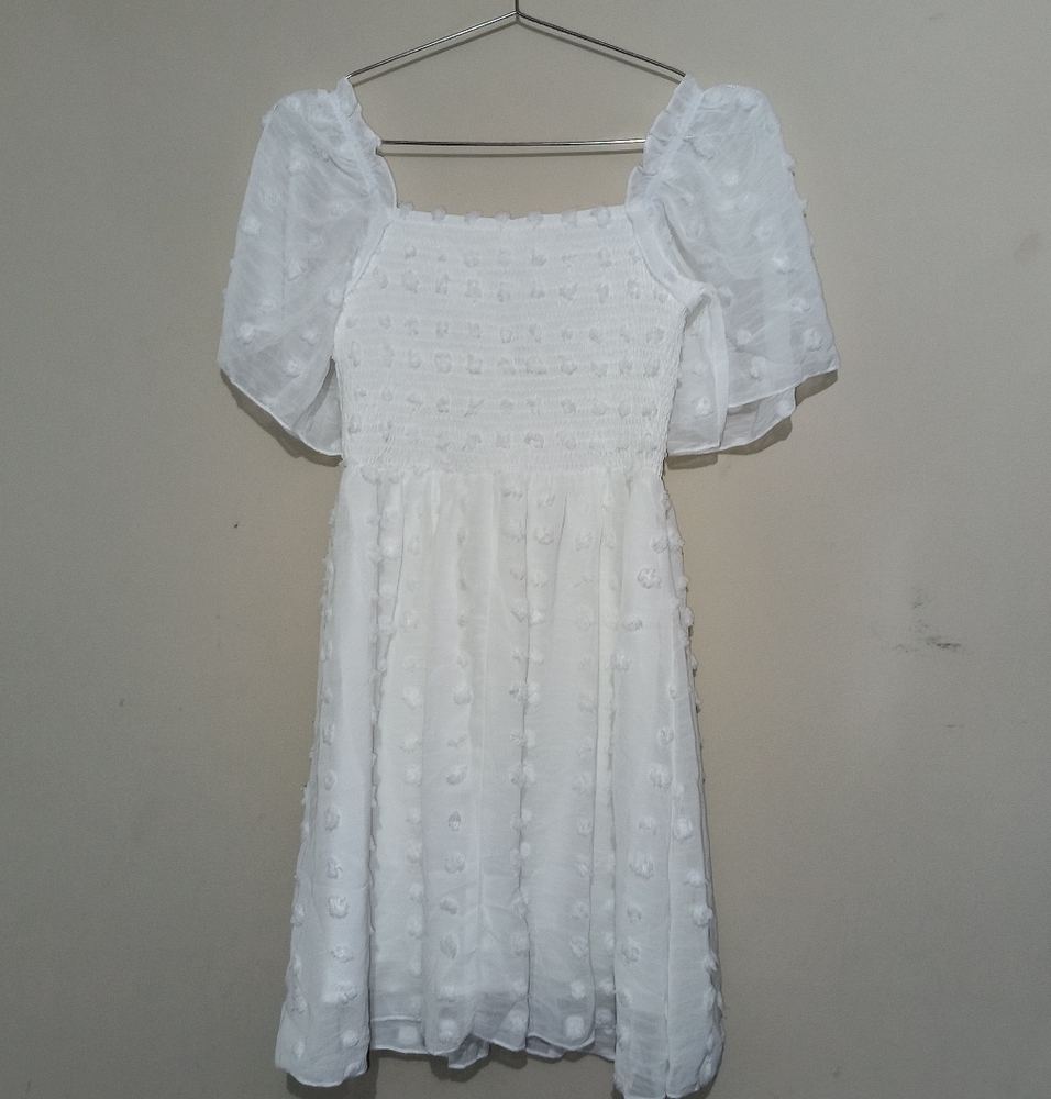 Cottagecore Prairie White Swiss Dot Mini Dress BoHo Coquette Small